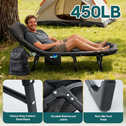 ✨Camping Cot for Adults, 6 Angle Adjustable Folding Camping Bed with Mattress