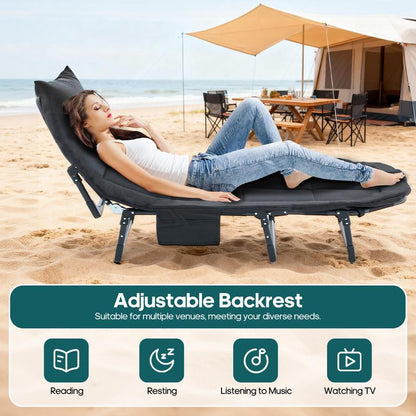 ✨Camping Cot for Adults, 6 Angle Adjustable Folding Camping Bed with Mattress