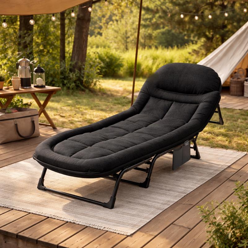 ✨Camping Cot for Adults, 6 Angle Adjustable Folding Camping Bed with Mattress